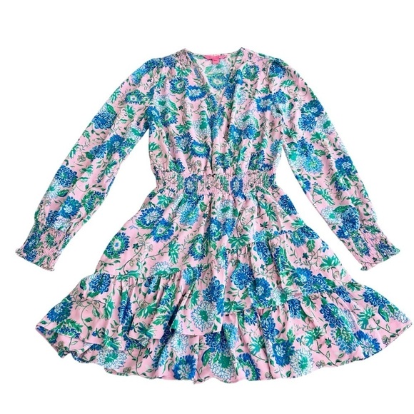 Lilly Pulitzer Cristiana floral long-sleeve dress Conch Shell Pink Rumor Has It - Picture 2 of 16
